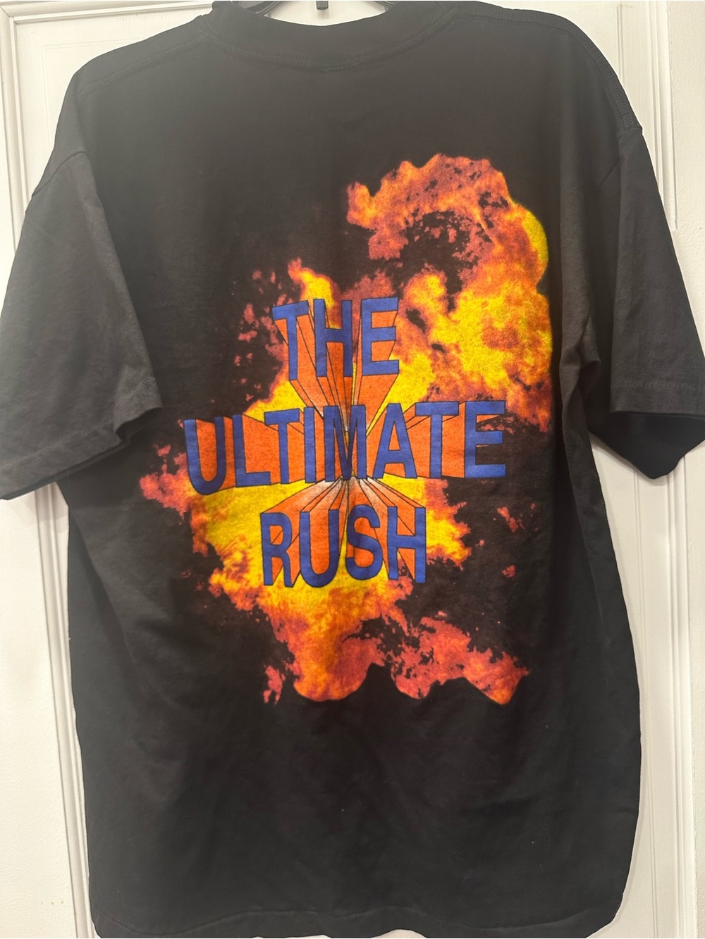 Men's Black Graphic Tee with Orange Flame Print - The Ultimate Rush